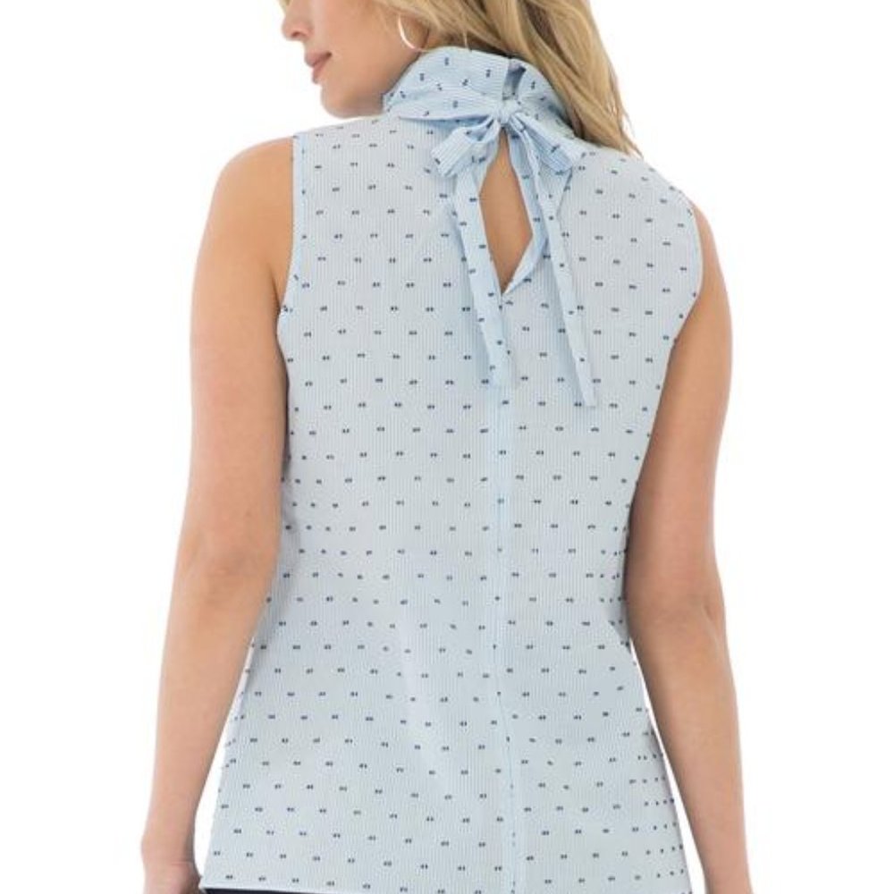 Vertigo Emma Pleated Striped Swiss Dot Blouse - Picture 4 of 8